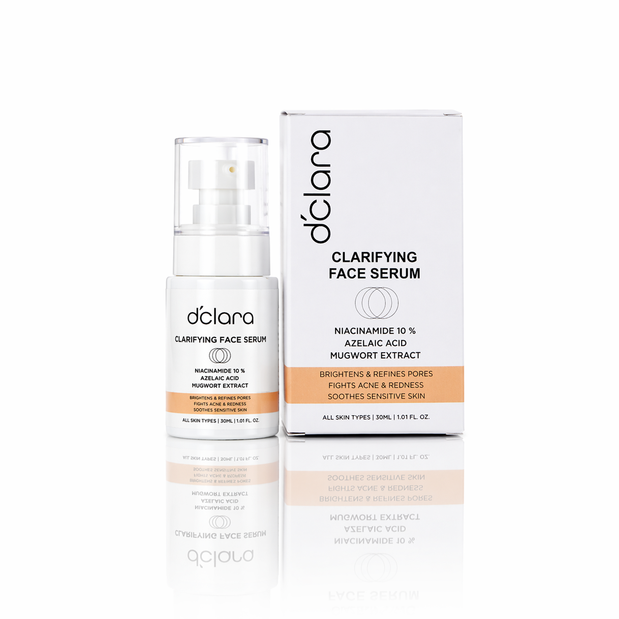 D'CLARA Clarifying Face Serum | 10% Niacinamide, Azelaic Acid & Mugwort Extract | 30ml
