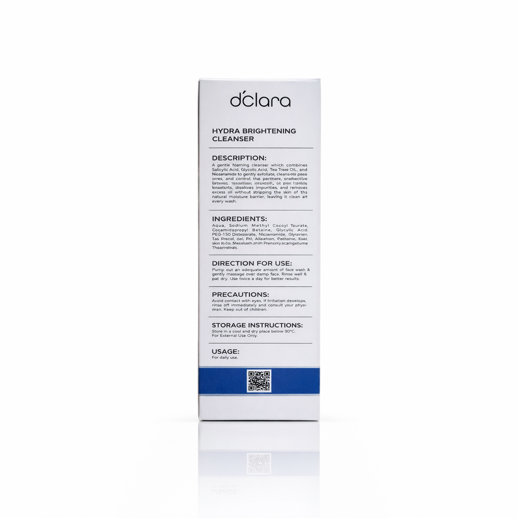 D'CLARA Hydra Brightening Cleanser | 2% Salicylic Acid, Niacinamide & Tea Tree Oil Face Wash | For Oily & Acne-Prone Skin | 100ml