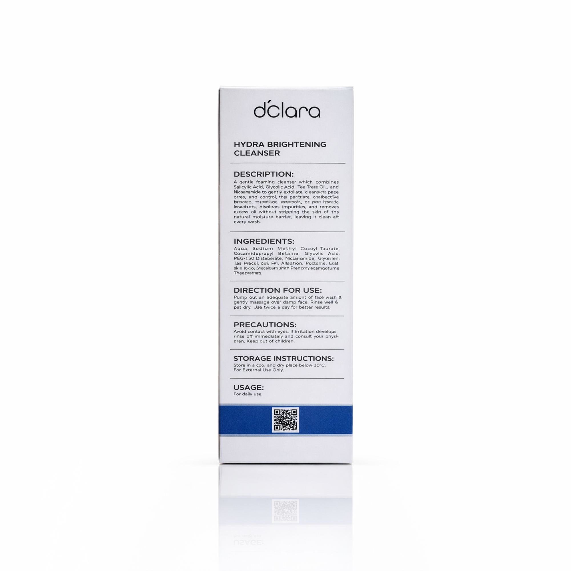 D'CLARA Hydra Brightening Cleanser | 2% Salicylic Acid, Niacinamide & Tea Tree Oil Face Wash | For Oily & Acne-Prone Skin | 100ml