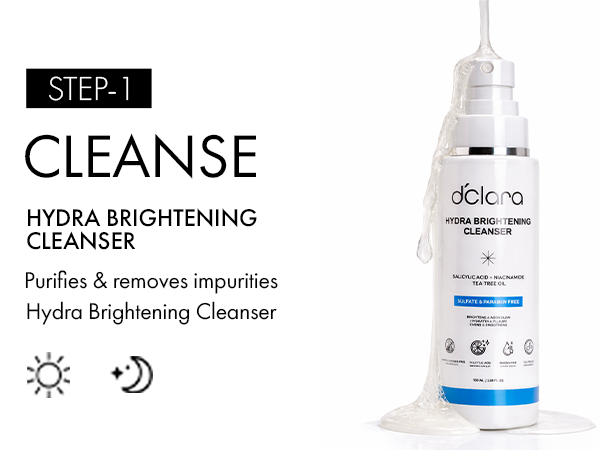 DClara Brightening Skincare Combo | Hydra Cleanser + Clarifying Face Serum + SPF 50 Sunscreen | Introductory Offer ₹699