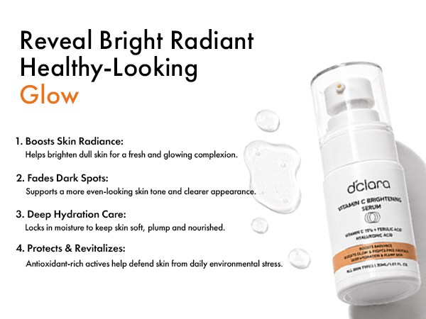 D'CLARA Vitamin C Serum 15% + Ferulic Acid & Hyaluronic Acid | Brightening Face Serum | 30ml