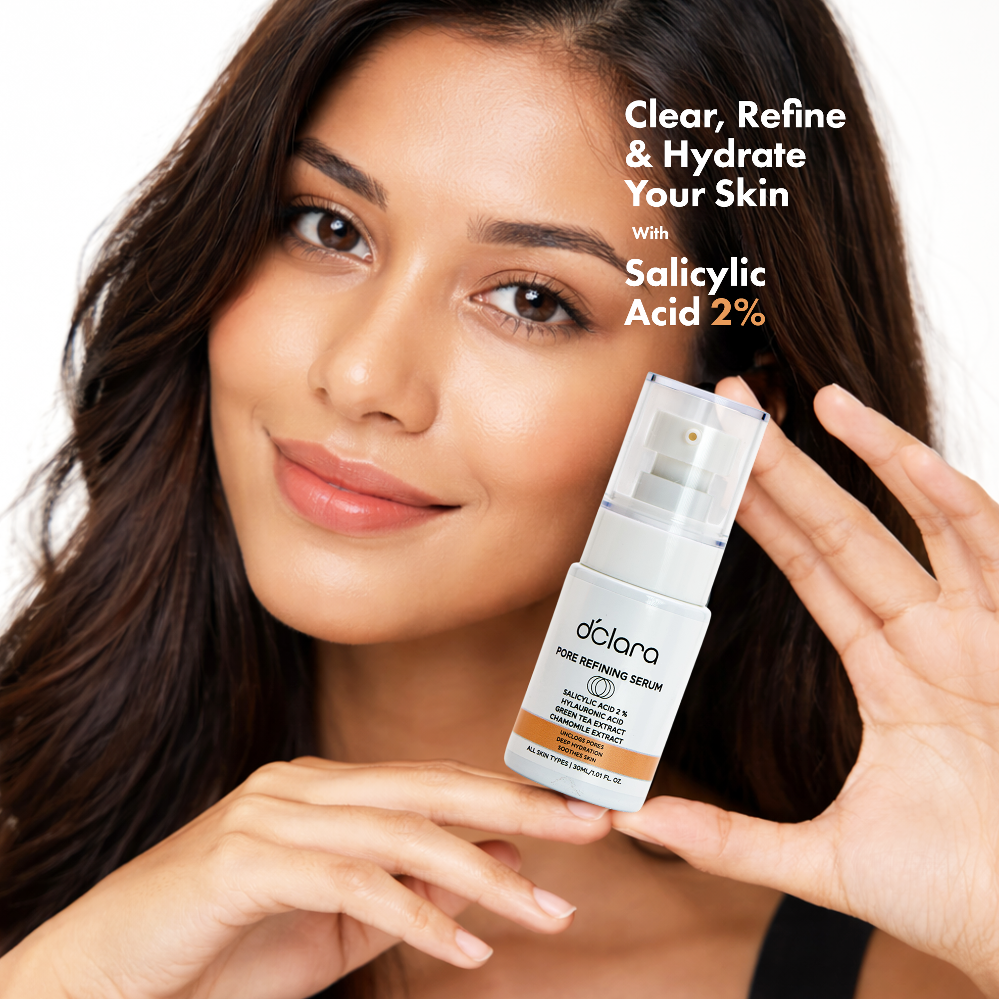 D'CLARA Pore Refining Serum | 2% Salicylic Acid Serum for Acne, Pore Minimizing & Oil Control | Deep Pore Cleansing Treatment for Oily & Acne-Prone Skin | 30ml